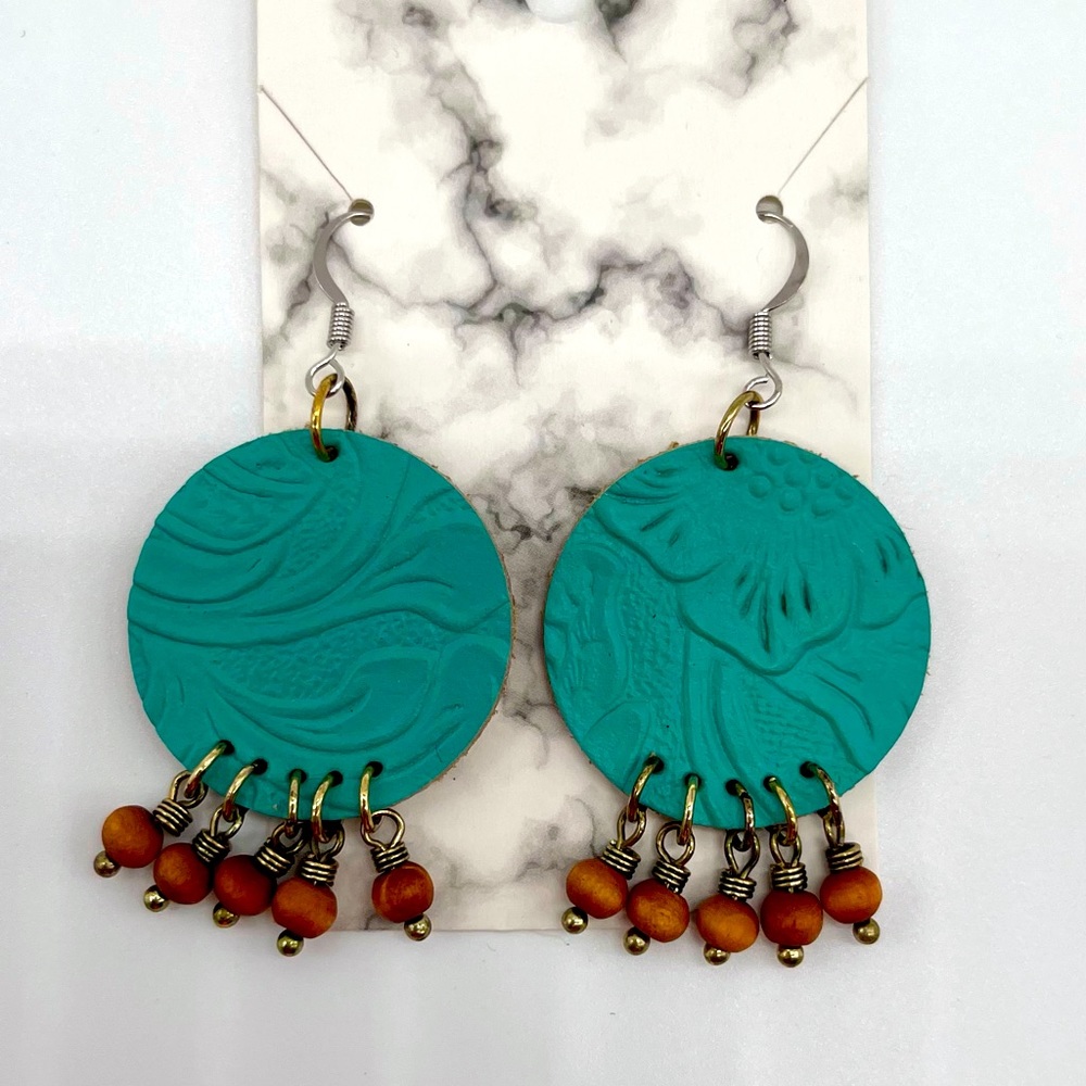 NWT Handmade Vintage boho genuine leather earrings